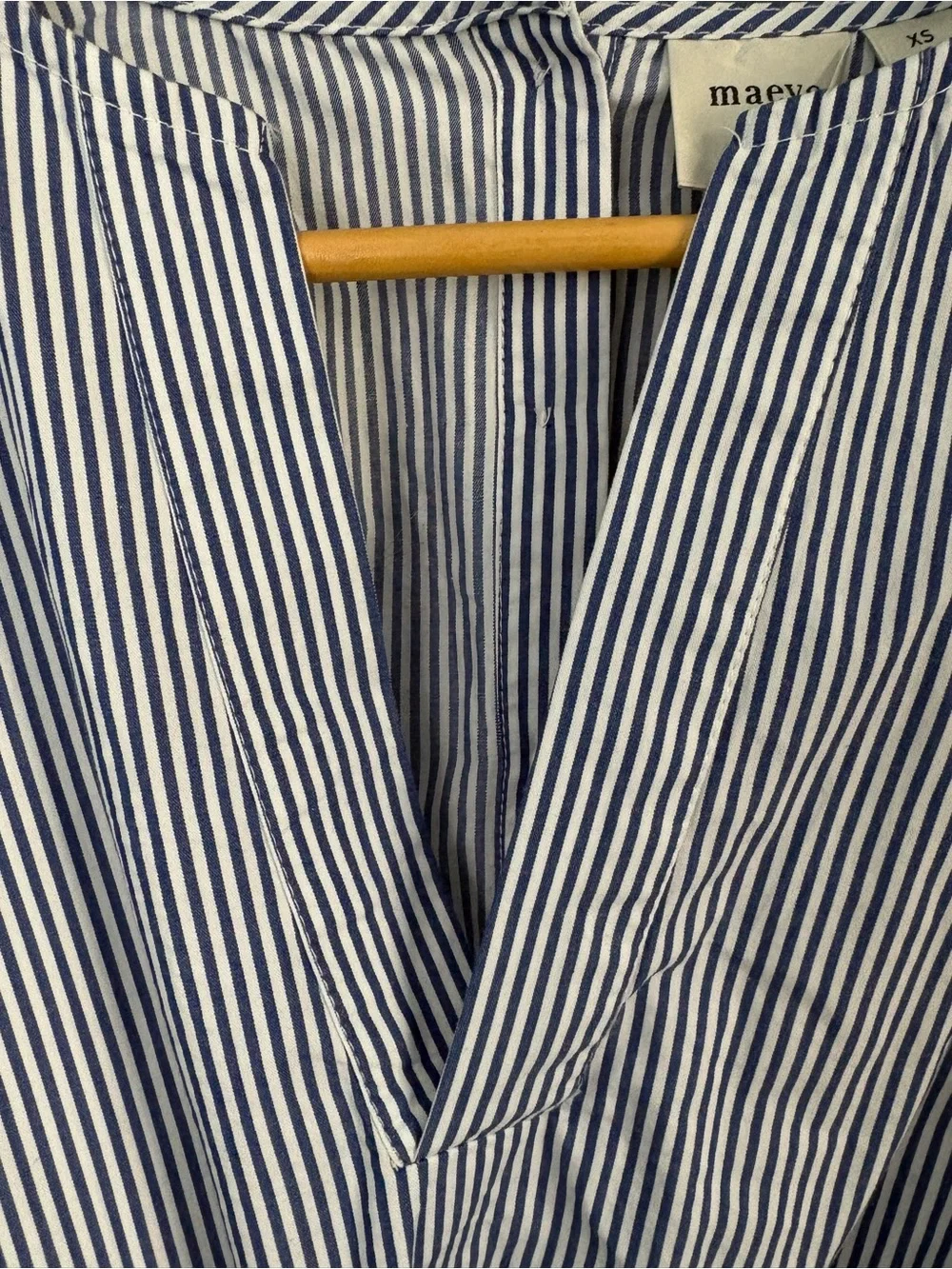 Maeve Women’s 100% Cotton Tie-Front Blouse Blue Stripe Size XS